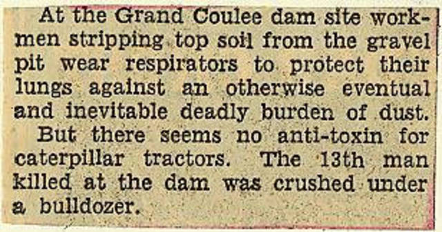 Grand Coulee dam. Accidents. General. 1935-06-16