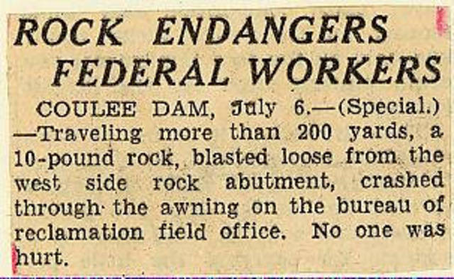 Grand Coulee dam. Accidents. General. 1935-07-06