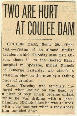 Grand Coulee dam. Accidents. General. 1935-09-26