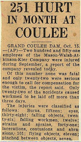 Grand Coulee dam. Accidents. General. 1935-10-16