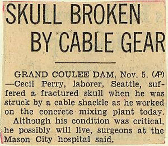 Grand Coulee dam. Accidents. General. 1935-11-06