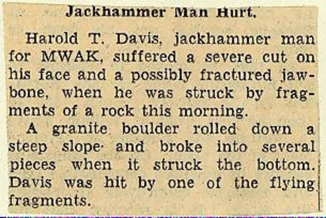 Grand Coulee dam. Accidents. General. 1935-12-22