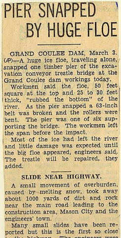 Grand Coulee dam. Accidents. General. 1936-03-04