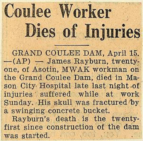 Grand Coulee dam. Accidents. General. 1936-03-07