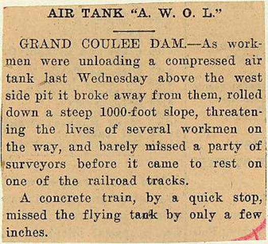 Grand Coulee dam. Accidents. General. 1936-03-07