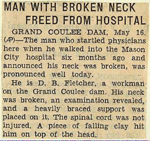 State history. Grand Coulee dam. Accidents. General. 1936-05-17