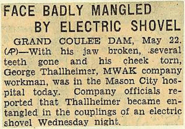 Grand Coulee dam. Accidents. General. 1936-05-23