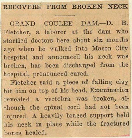 Grand Coulee dam. Accidents. General. 1936-05-29