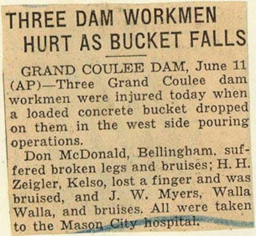 Grand Coulee dam. Accidents. General. 1936-06-12