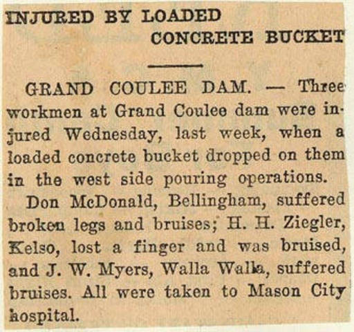 Grand Coulee dam. Accidents. General. 1936-06-17
