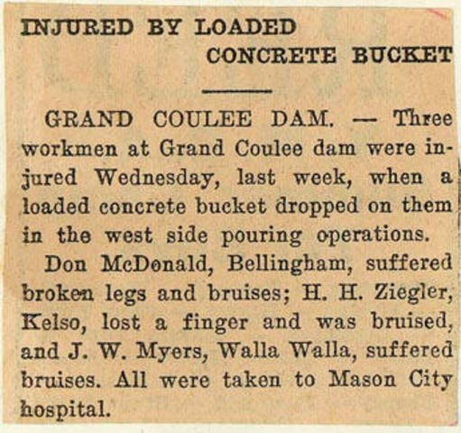 Grand Coulee dam. Accidents. General. 1936-06-19