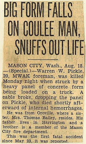 Grand Coulee dam. Accidents. General. 1936-08-18