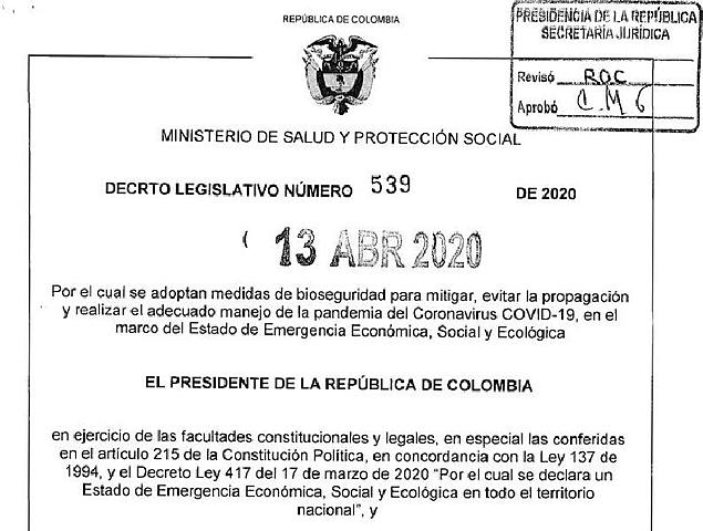 Decreto 539 del 2020
