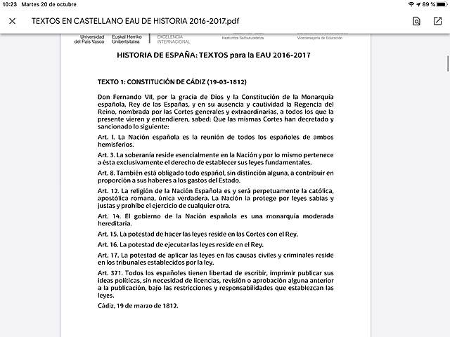 Texto 1 fragmento de la constitución española de las cortes de Cádiz.