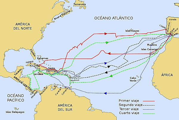 Rutas de Cristóbal Colón a América