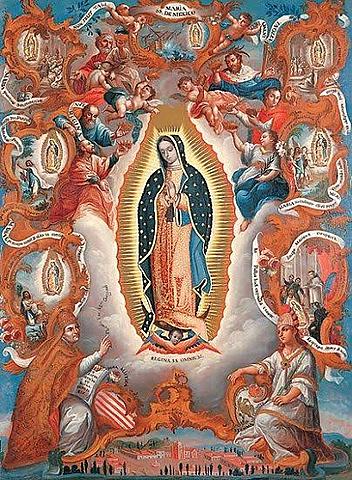 Sebastián Zalcedo pinta Alegoría de la Virgen de Guadalupe en una lámina de cobre