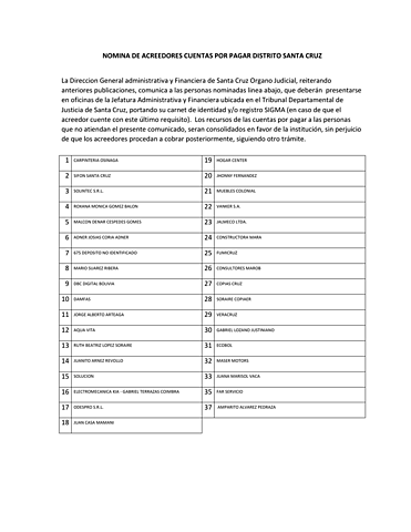 Nómina de acreedores