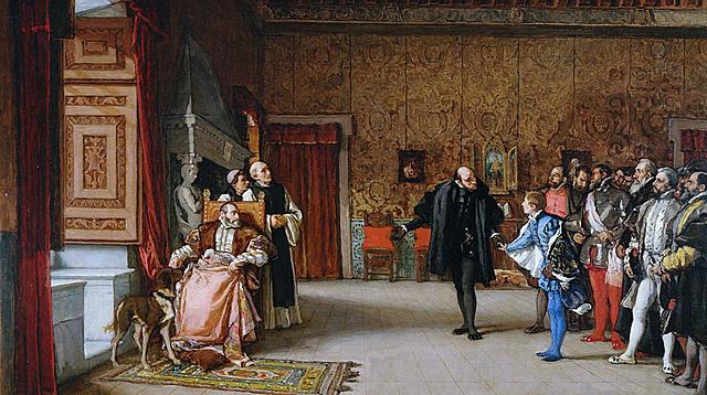 Carlos I abdica en su hijo Felipe y en su hermano Fernando. Se retira al monasterio de Yuste, donde muere 1558.