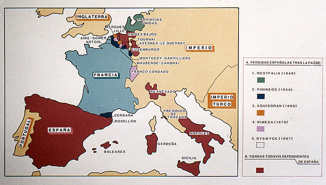 Se firma el Tratado de Westfalia, independencia de las Provincias Unidas de los Países Bajos. España conserva Flandes