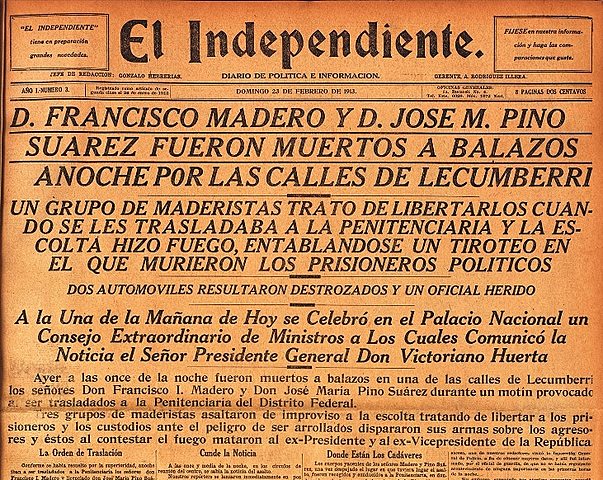 Asesinato de Madero y llegada del Gral. Huerta al poder