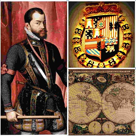 Felipe II coronado rey de España y sus posesiones Europeas y de Ultramar.