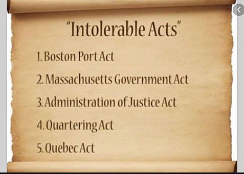 Cause 8: Intolerable Acts (March 24, 1774)
