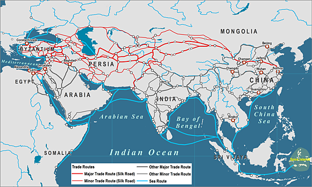 Silk routes emerged connecting trade between the Mediterranean Basin and Asia