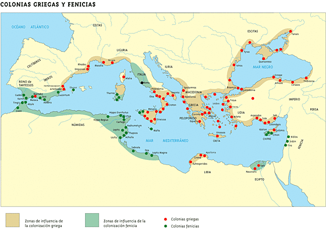 La colonización del Mediterráneo y del mar Negro.