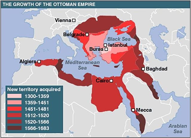 The Ottoman Empire spread to Africa, the Middle East and Southern Europe