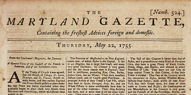 Газета "The Maryland Gazette"