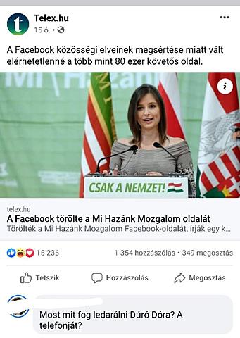 Letiltotta a Facebook a Mi Hazánk facebook oldalát
