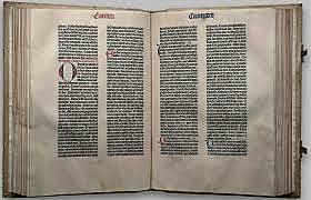 Gutenberg Invents the Printing Press; Books May Now be mass-Produced Instead of Individually Hand-Written. The First Book Ever Printed is Gutenberg's Bible in Latin.