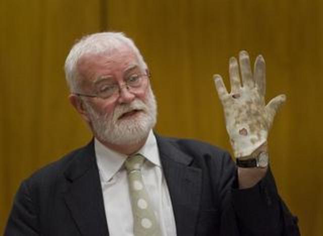 Bloodstained gloves in Stephen's room