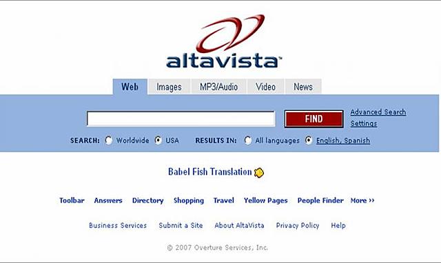 Aparece Altavista y Yahoo