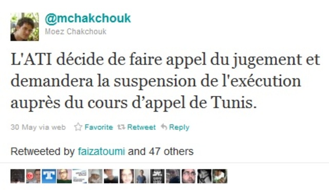 L'ATI fait appel de la décision et demande l'arrêt de l'exécution du jugement du 26 Mai