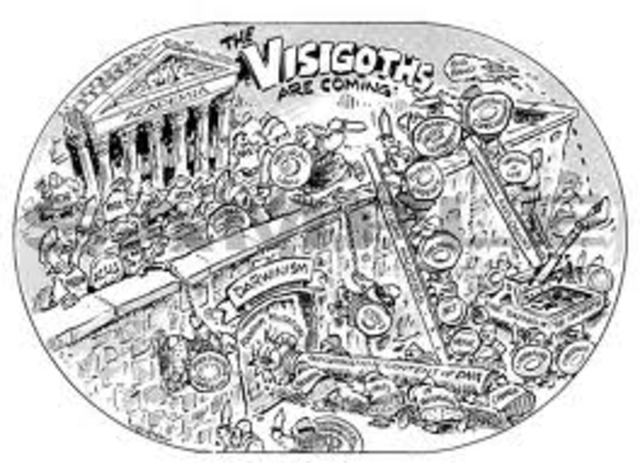 visigoths conquer western roman forces.western empire forced to give up land