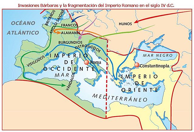 División del Imperio Romano en el Imperio de Oriente y Occidente