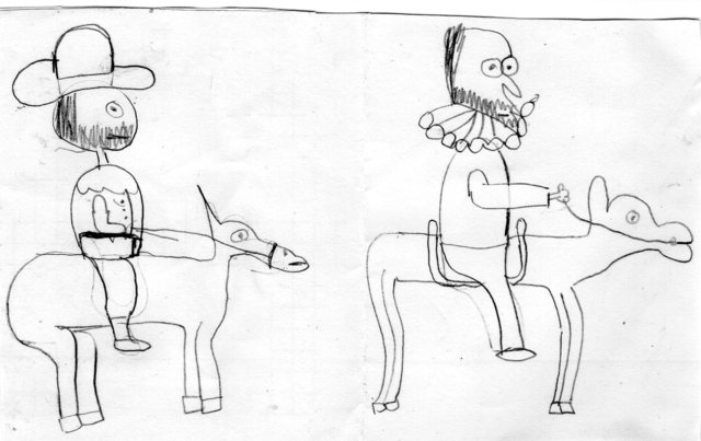 El hidalgo sale de su casa con Sancho Panza