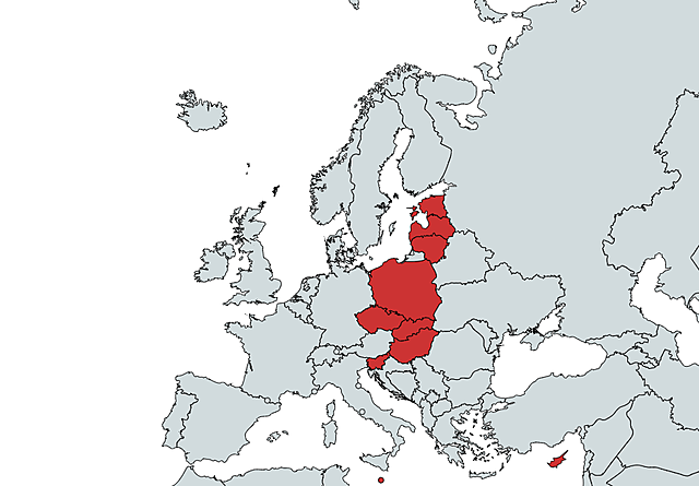 Adhesió d'Estonia, Letonia, Lituania, Polonia, República checa, Eslovaquia, Hungría, Eslovenia, Xipre i Malta