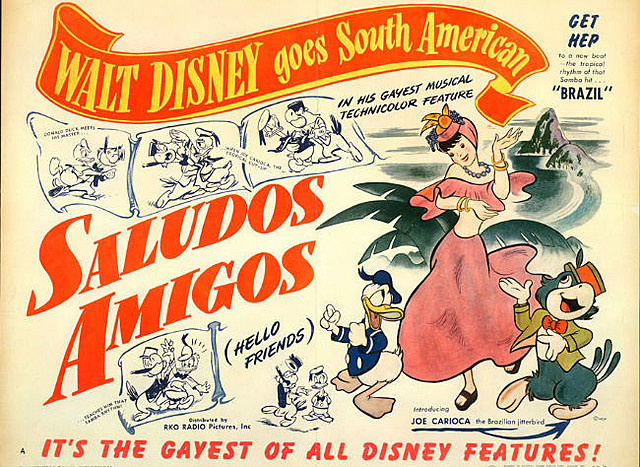 En 1943 Walt Combina por primera vez dibujos animados y actores reales en Saludos, amigos.