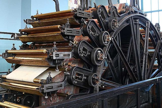 Печать тиража газеты "The Times" паровым печатным станком.