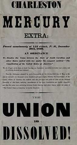 South Carolina secedes from the United States