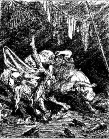 don quijote es confundido por un arriero y golpeado