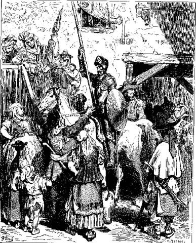 quijote y su sequidor hacen un brevaje pera curearse e irse se la tienda