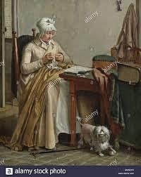 Intérieur avec femme couture, par Wybrand Hendriks