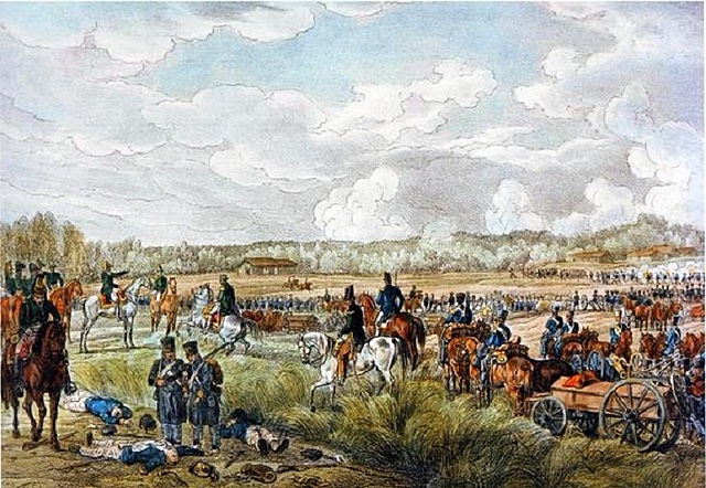 Жестокий бой при Островне: русский заградительный отряд Остермана, Коновницына и Палена сдерживает французов, рвущихся к Витебску.