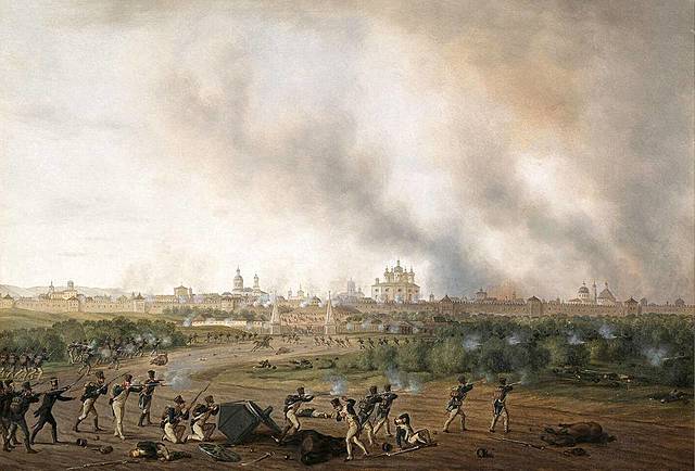 Смоленское сражение. Отряды Дохтурова, Коновницына и Неверовского защищаются в Смоленске от французов, прикрывая отход от города главных русских сил. После яростного боя Смоленск сгорает почти целиком.