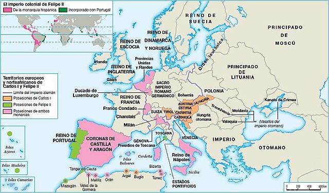 (1516-1556) Carles I- Va heretar els territoris de: Amèrica i centre i nord d'Europa