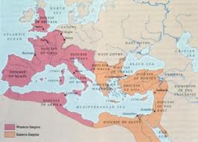 Roman empire divides in Western Roman empire and Eastern Roman empire