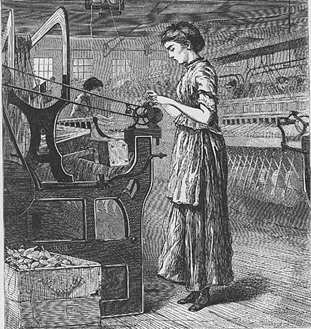 o	Lowell, Massachusetts Textile Mill Employs Women